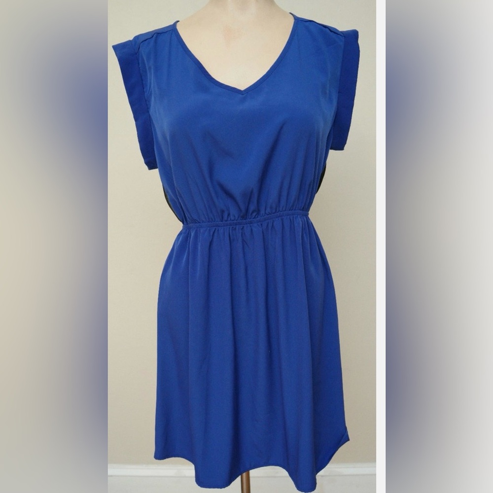 One Clothing - Blue Elastic Waist Dress with Black Mesh Back Mini Dress